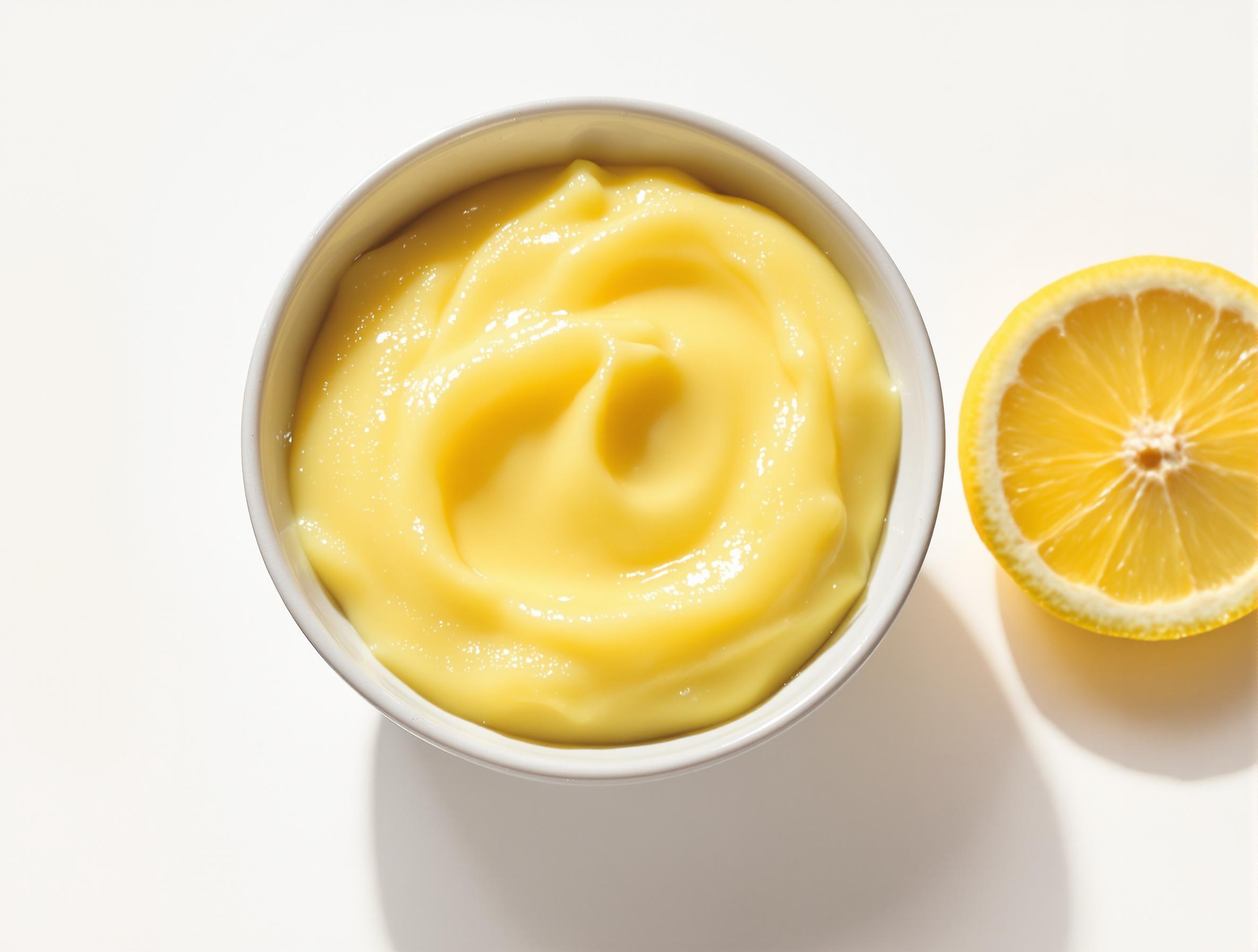 Bol de masque miel-citron doré avec rondelle de citron fraîche, texture onctueuse.
