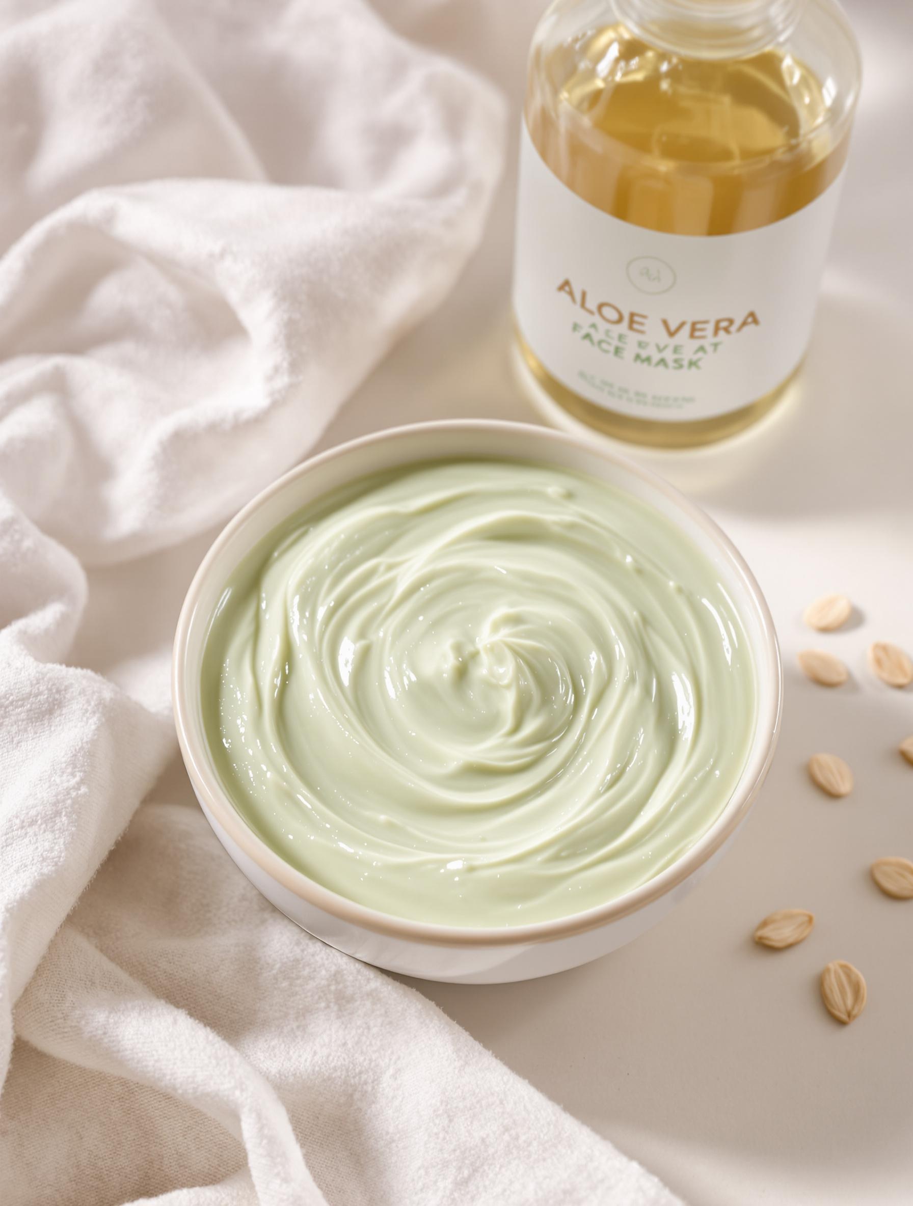 Bol masque vert pâle aloe vera avoine avec flacon aloe vera