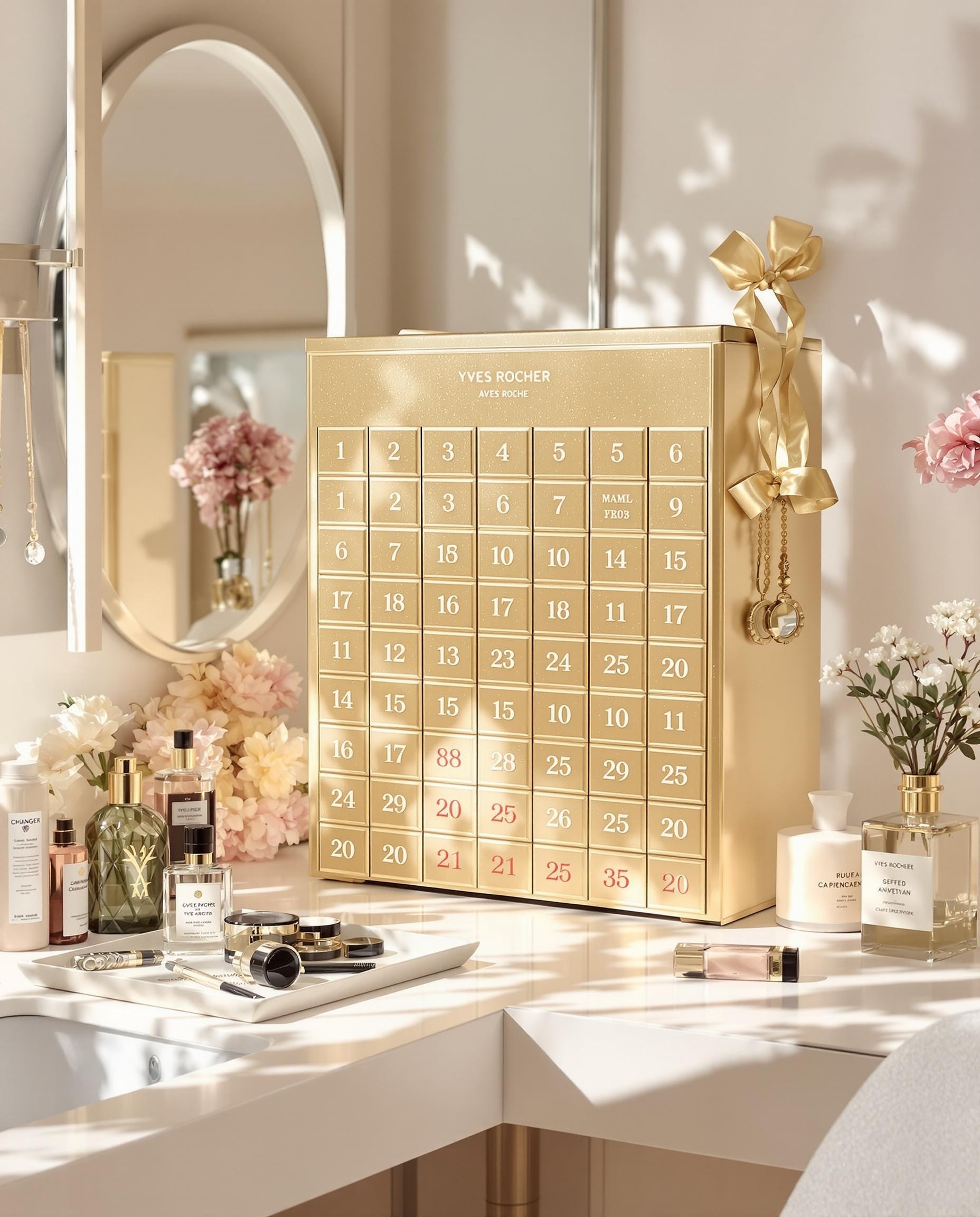 Calendrier de l'Avent Yves Rocher transformé en rangement bijoux et maquillage.