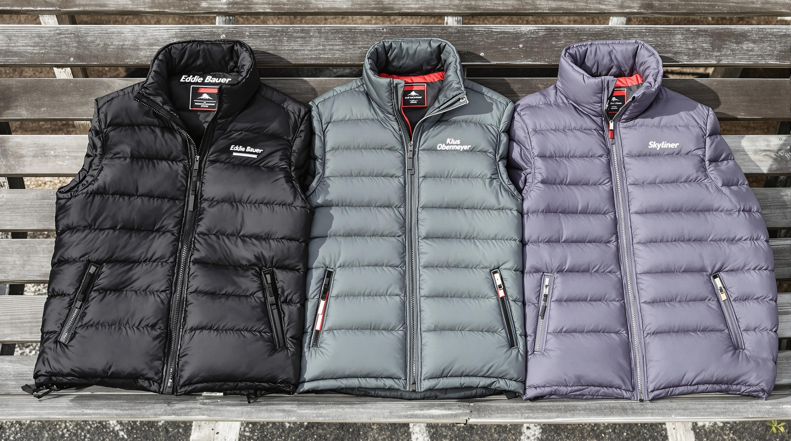 Comparatif des doudounes entrée, milieu et haut de gamme : Eddie Bauer, Skyliner, Klaus Obermeyer
