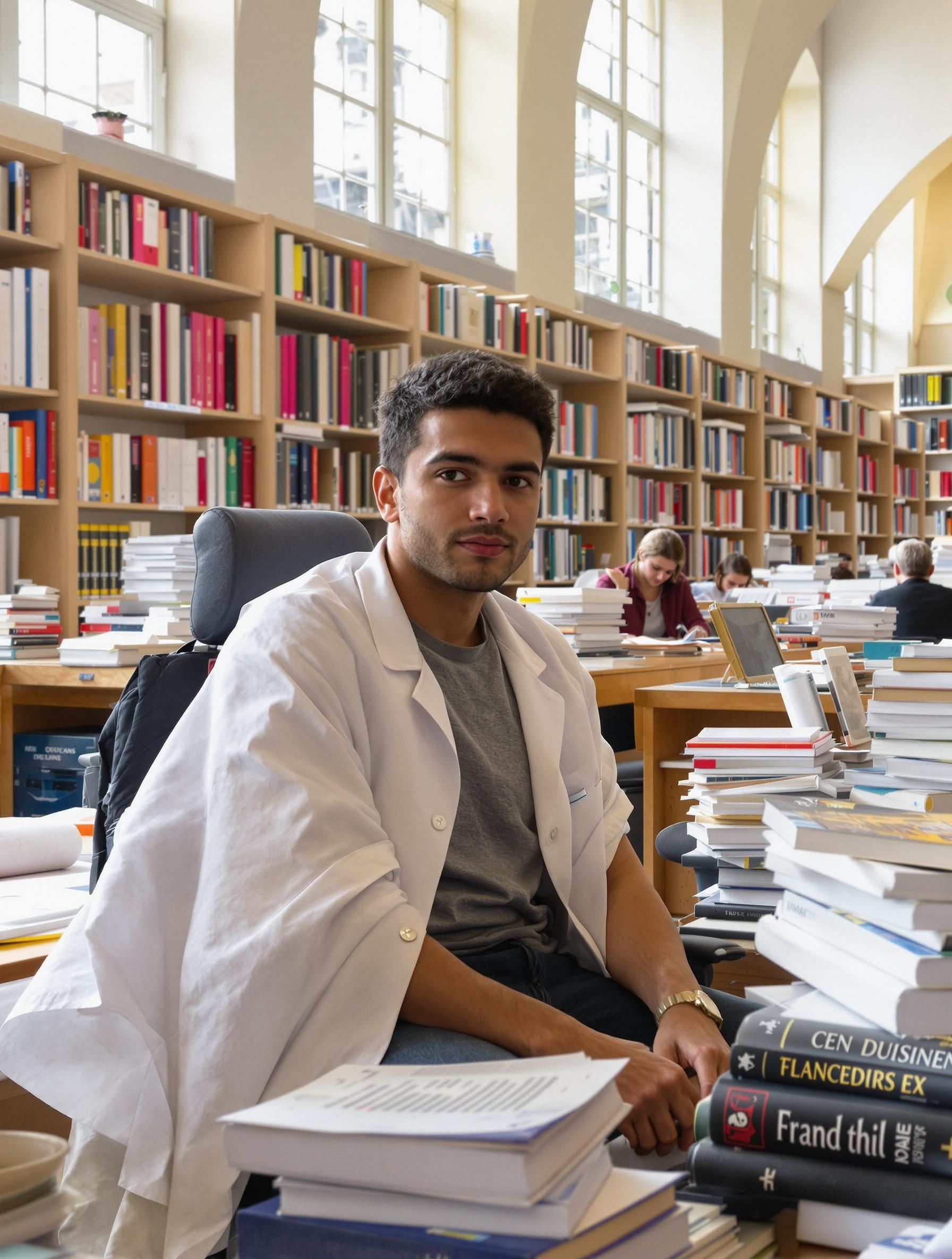 Étudiant en chirurgie dentaire dans une bibliothèque en France