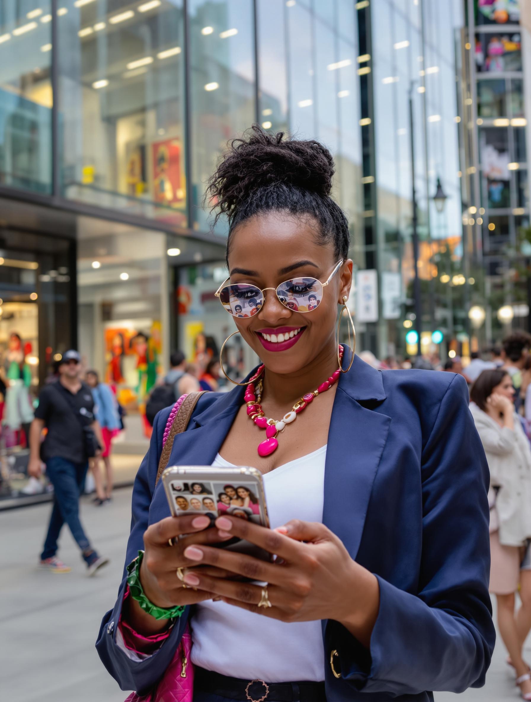 Femme comparant des sites de vêtements sur son smartphone pour trouver une bonne affaire fiable
