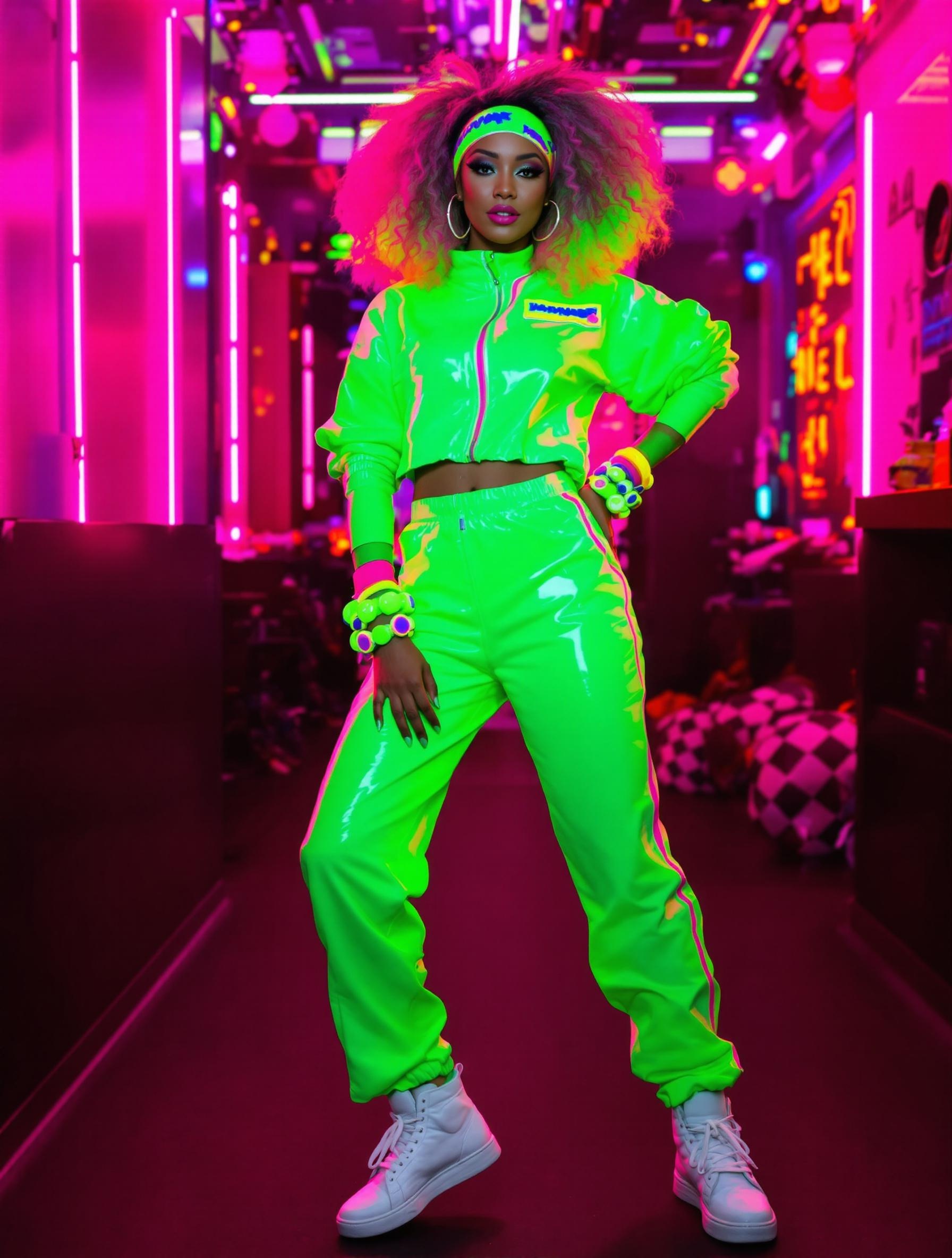 Femme jogging fluo bandeau baskets années 80