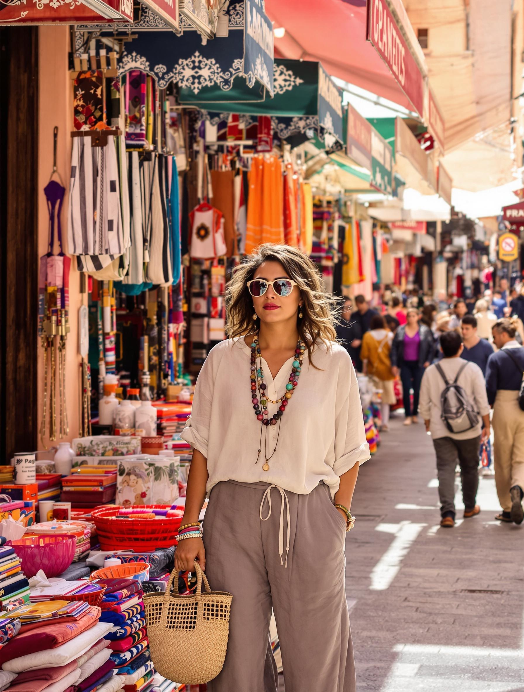 Femme moderne tunique pantalon souk Maroc