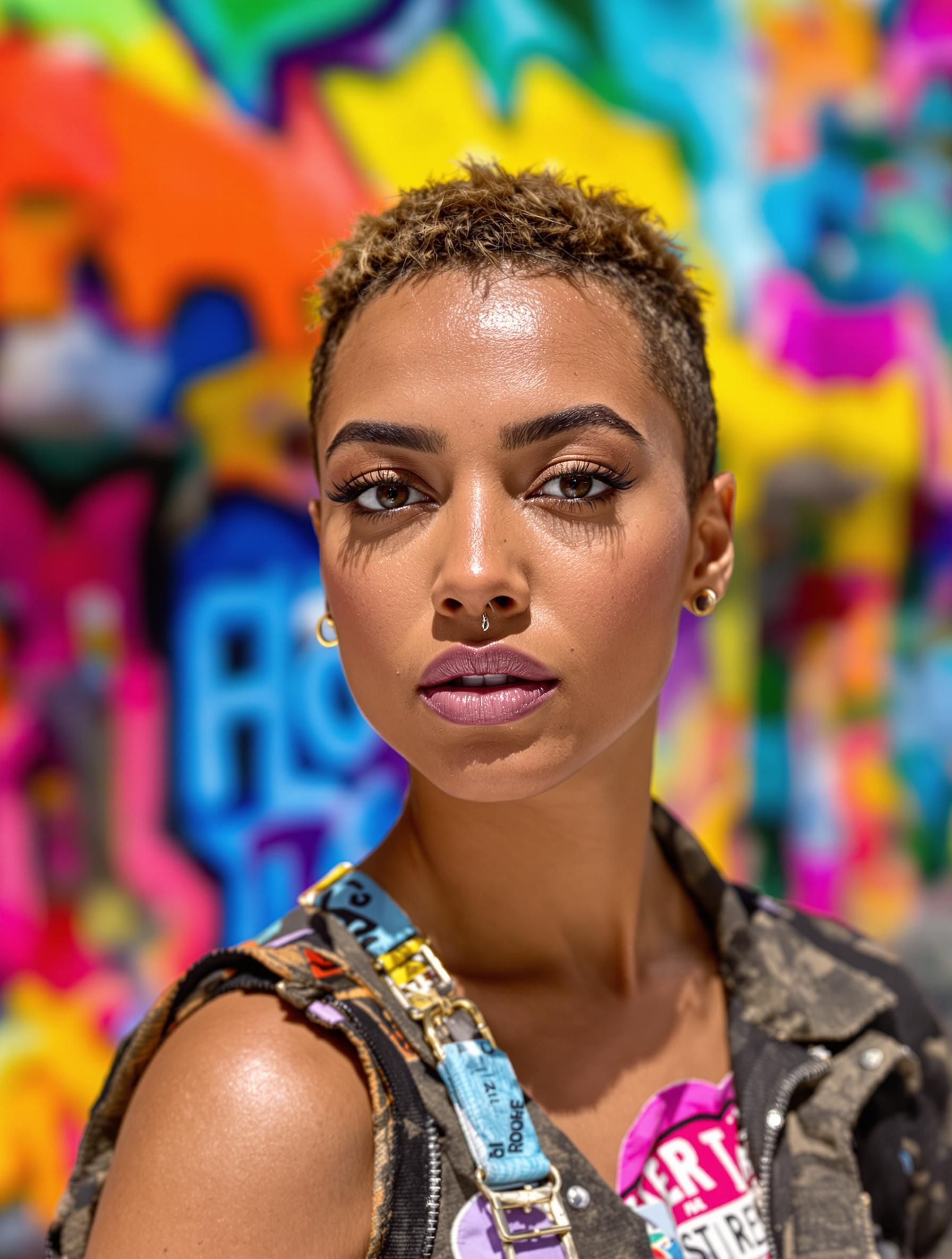 Femme moderne avec un piercing tragus et pleine de confiance