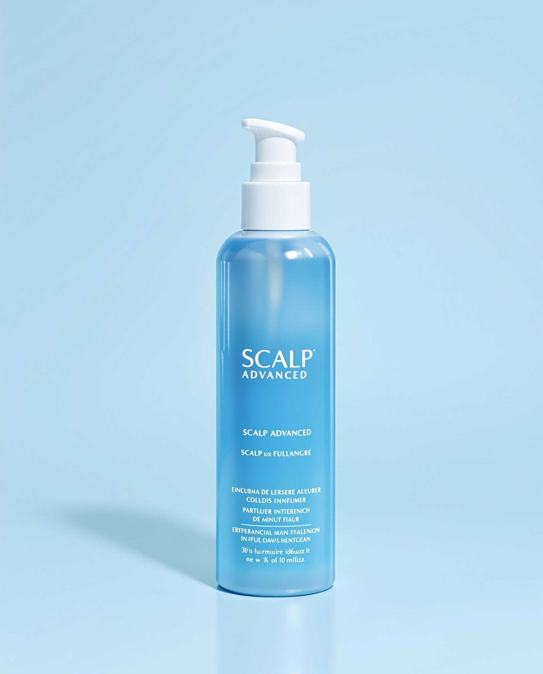 Flacon de Scalp Advanced avec un fond apaisant bleu clair