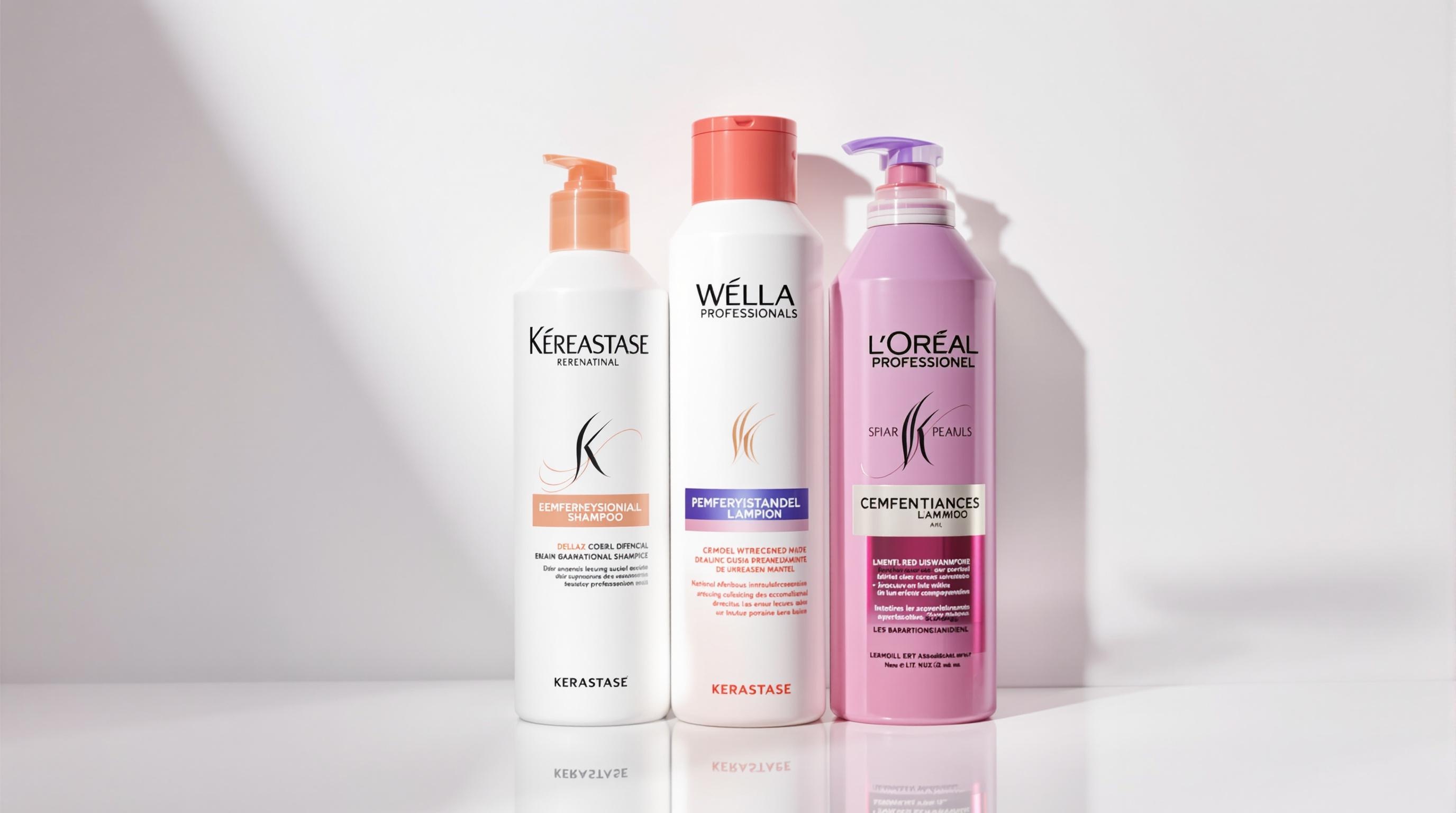 Comparatif de flacons de shampooings professionnels avec étiquettes visibles
