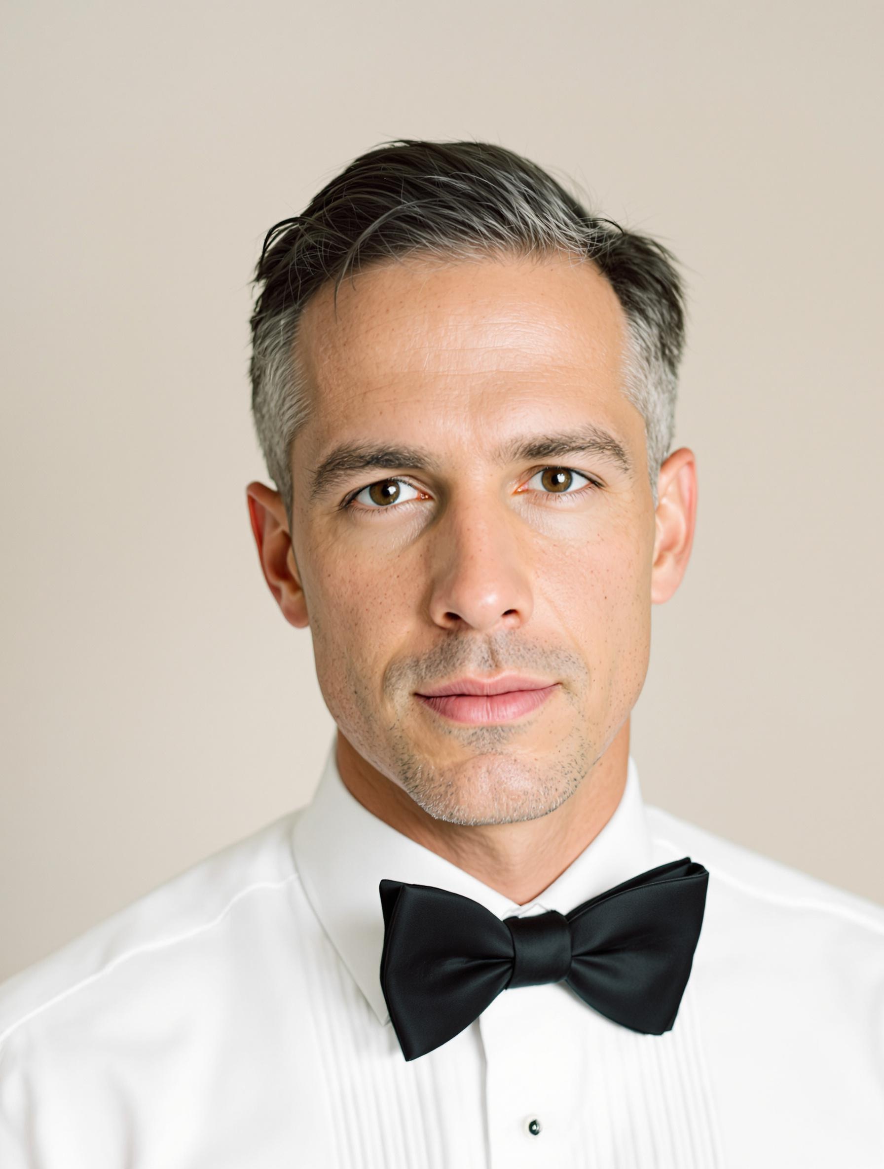 Homme élégant avec un nœud papillon noir et une chemise blanche pour un mariage