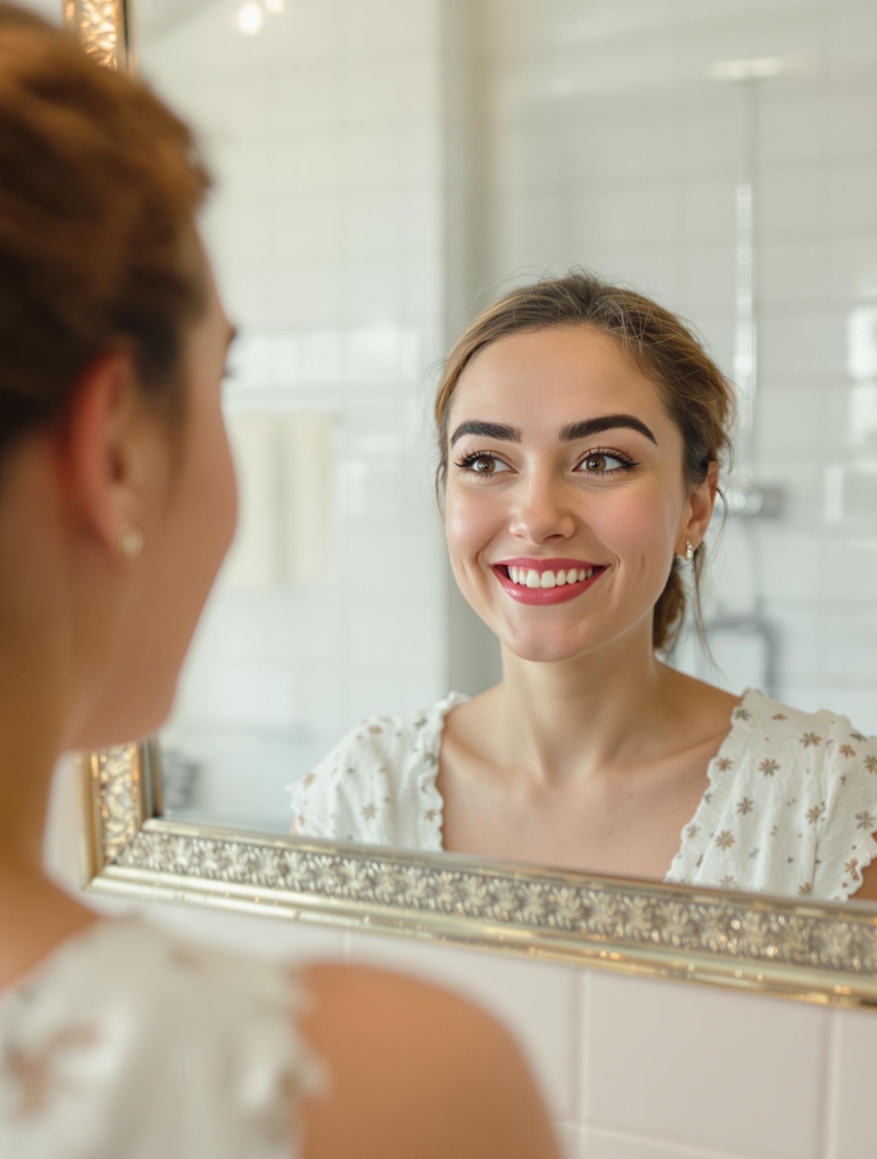 femme sourcils relevés brow lift miroir morning routine