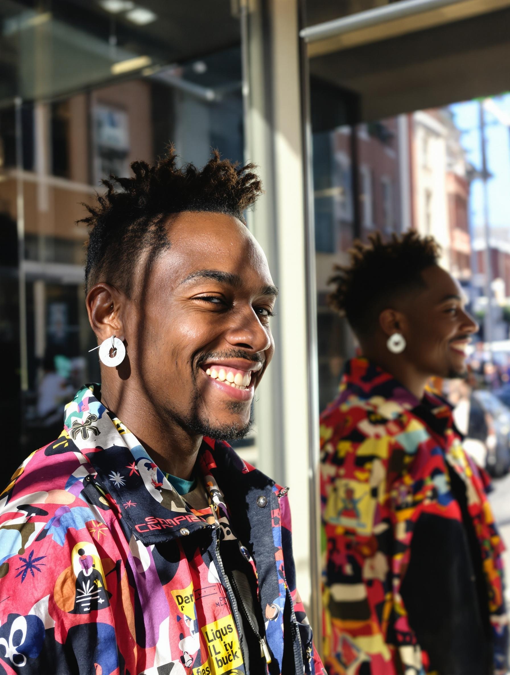 Jeune homme avec boucle d'oreille gauche, look créatif et dynamique