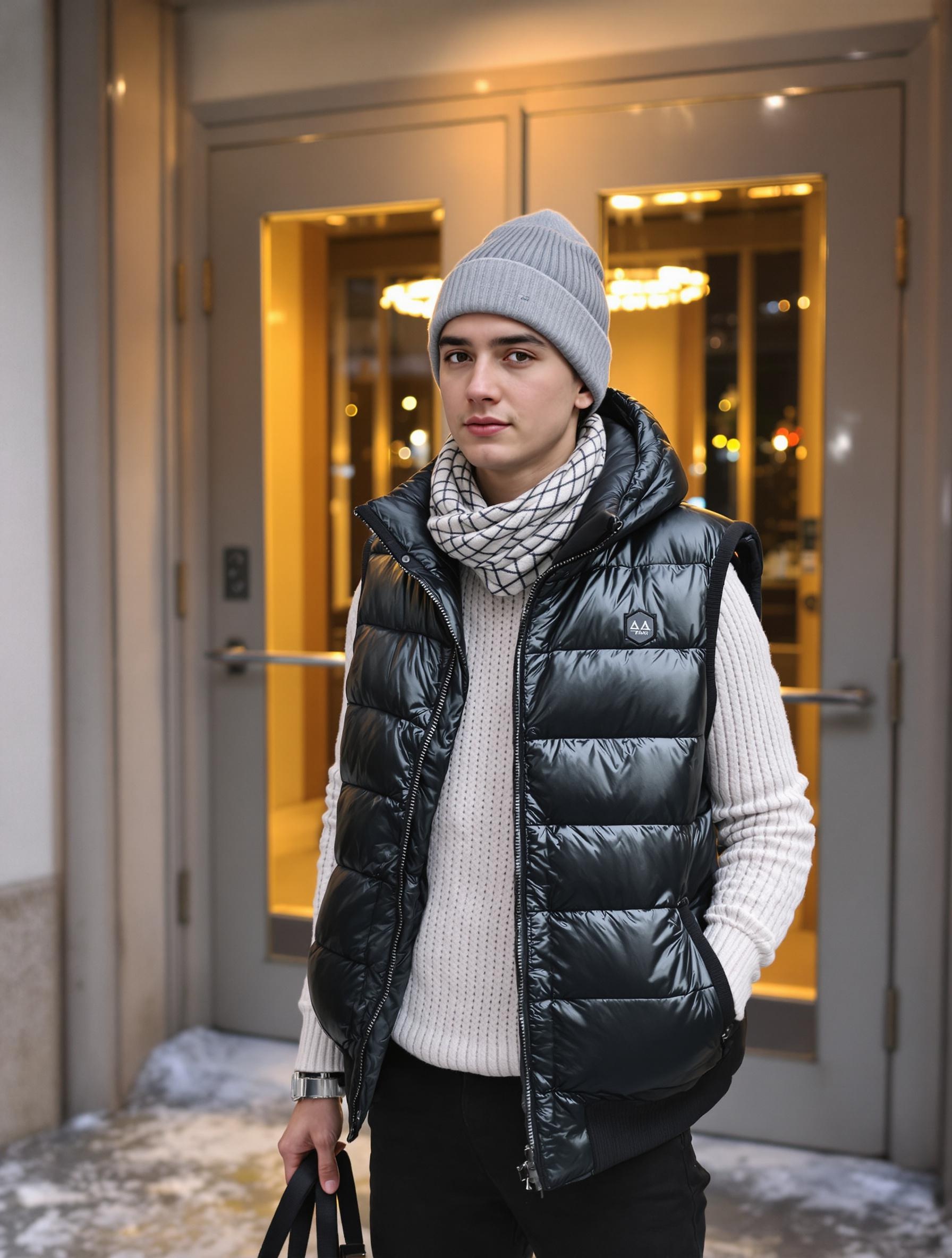 Layering pour un concert d'hiver : base technique, pull en maille, bomber, gilet sans manches et accessoires