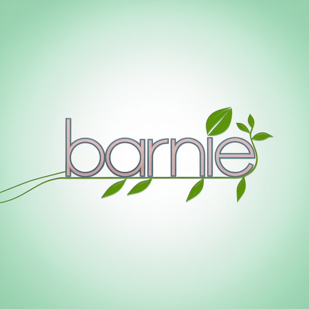 Logo Barnie sur fond blanc avec typographie pastel et vert éco-responsable