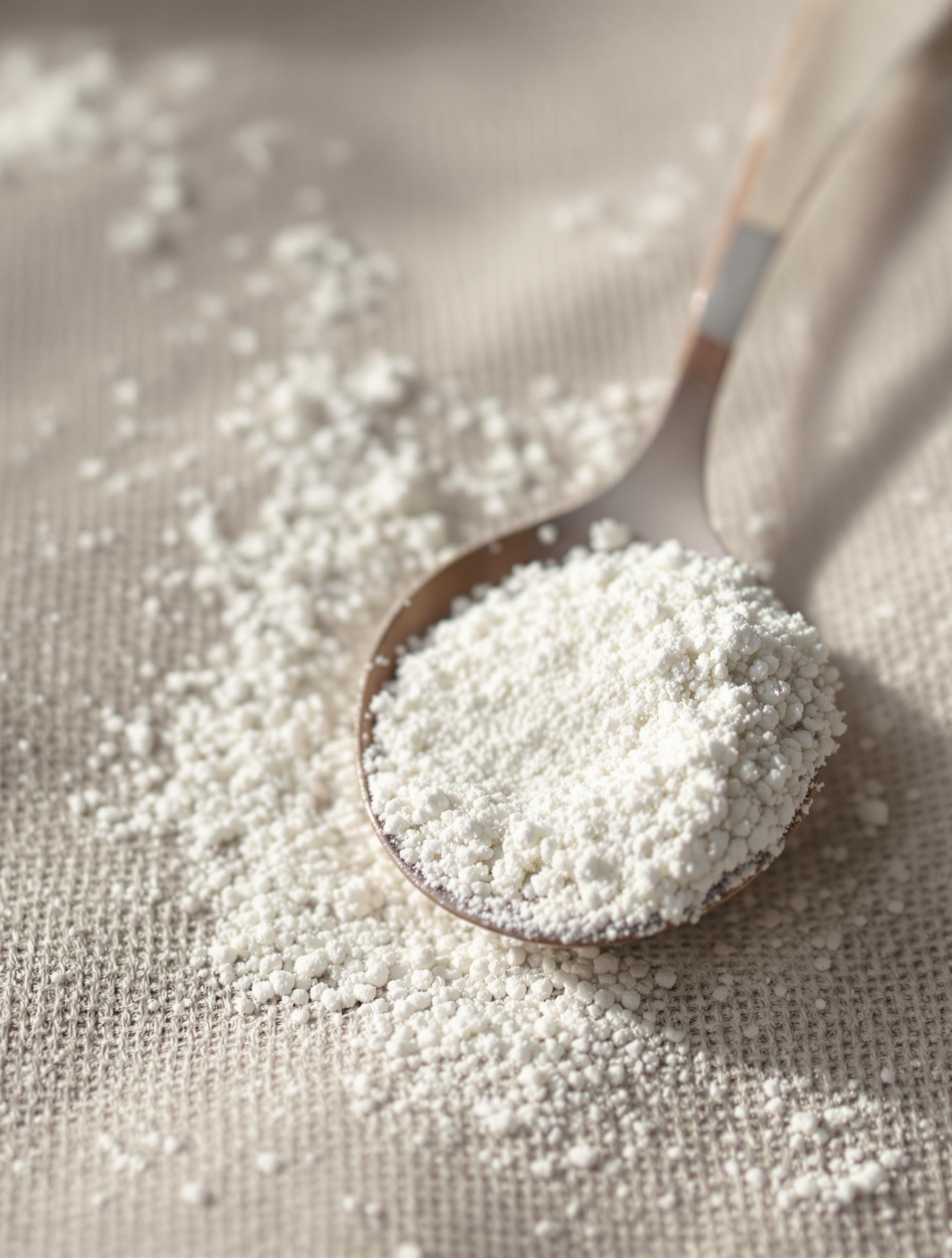 Argile blanche en poudre sur un tissu en lin, zéro déchet