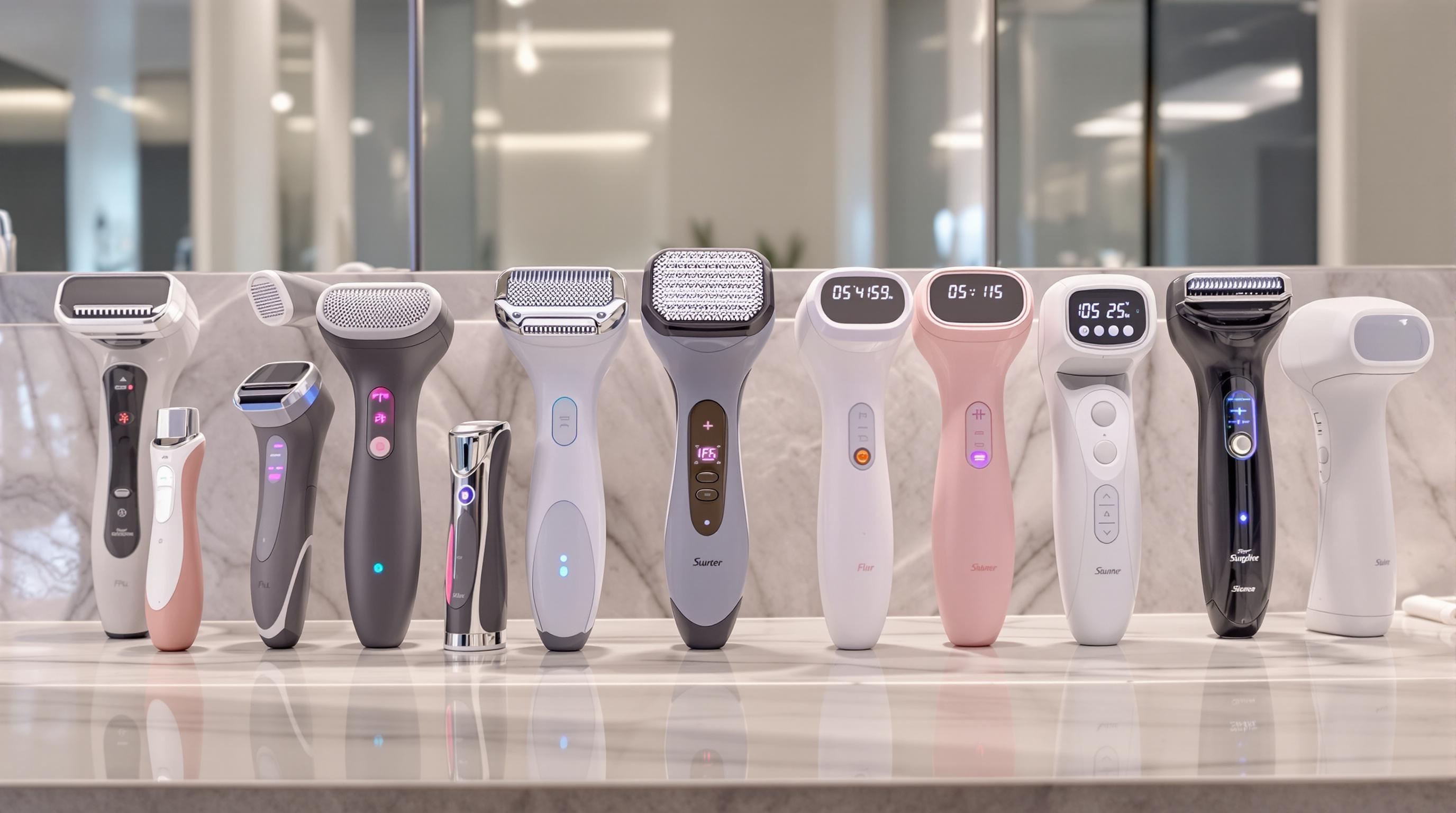 Alignement de plusieurs kits IPL testés pour l'épilation à domicile