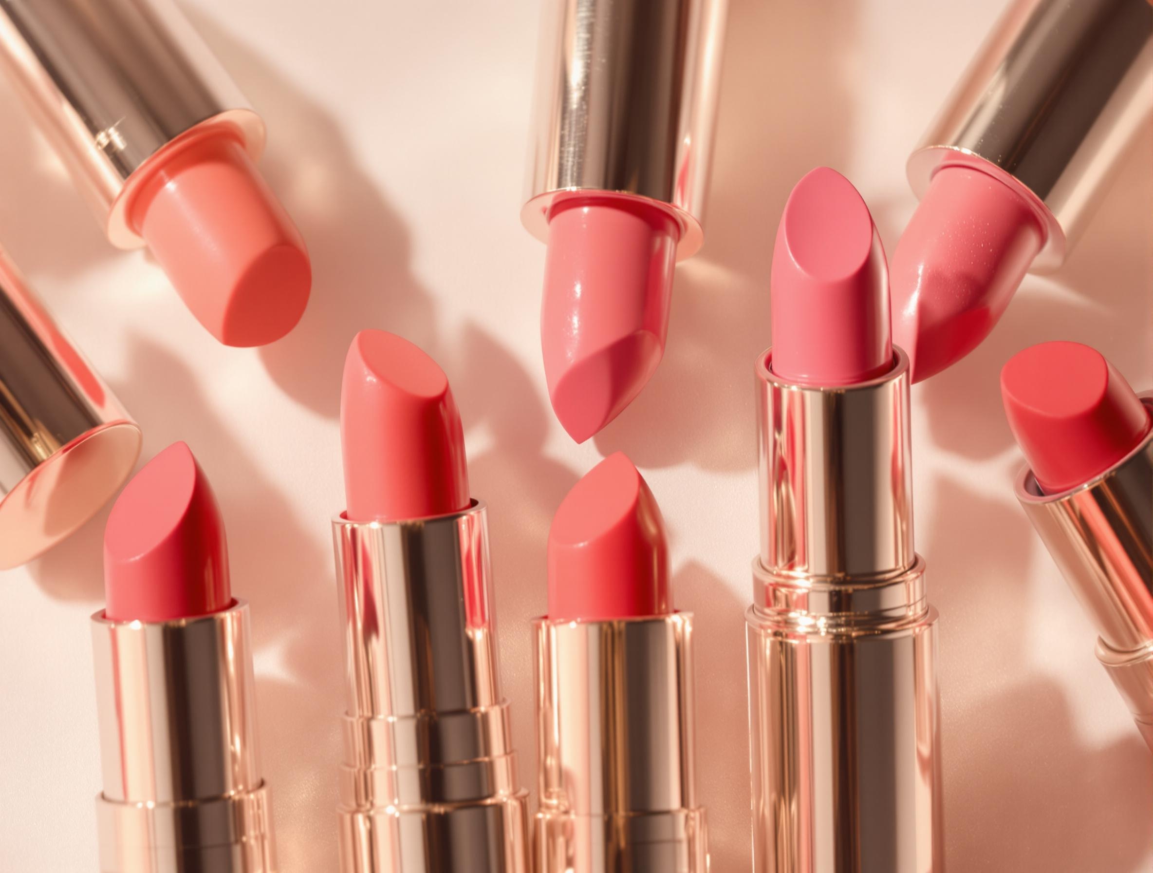Palette de rouges à lèvres corail et rosés adaptée aux femmes matures