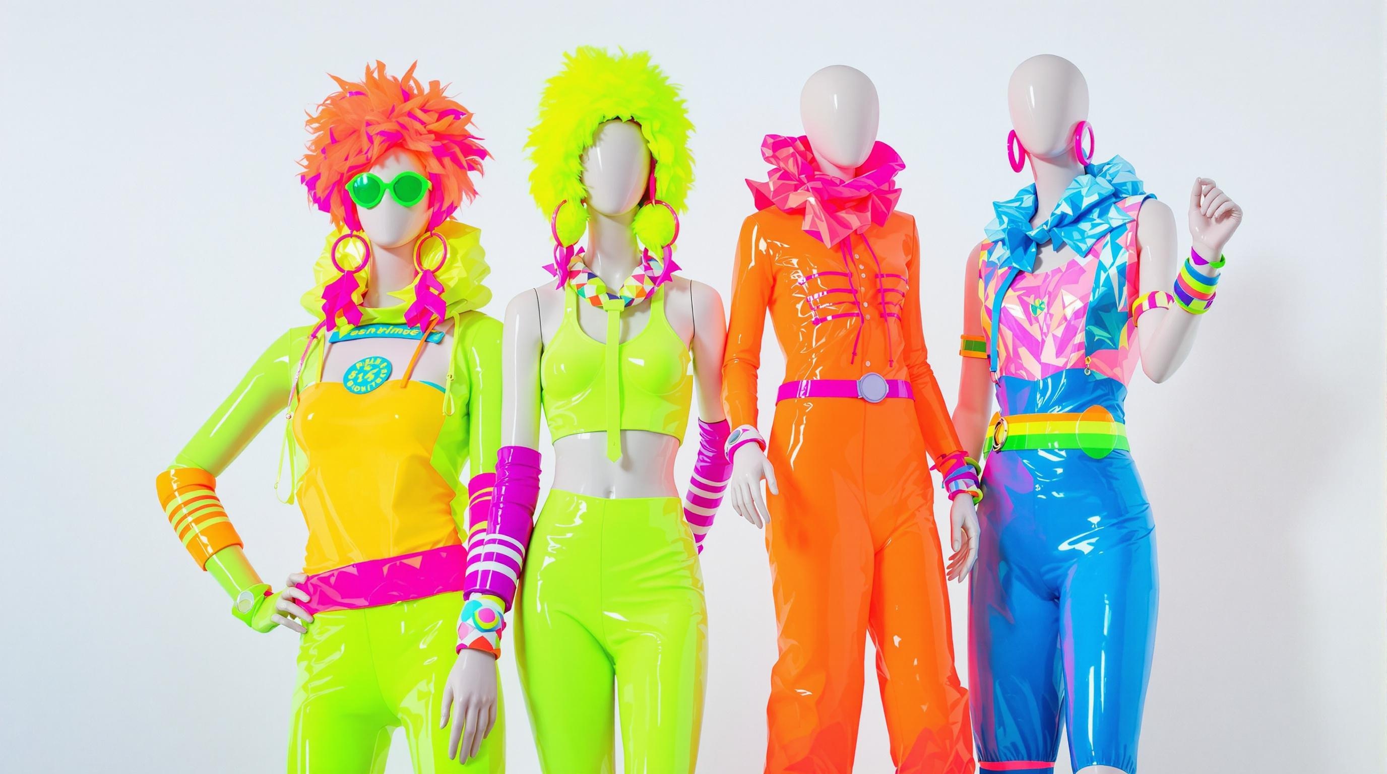 Palette de tenues années 80 aux couleurs fluo