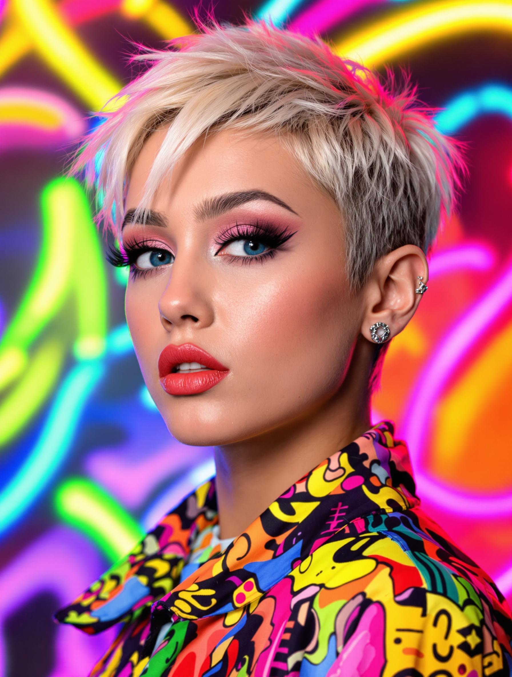 Miley Cyrus avec un style pop et un piercing tragus