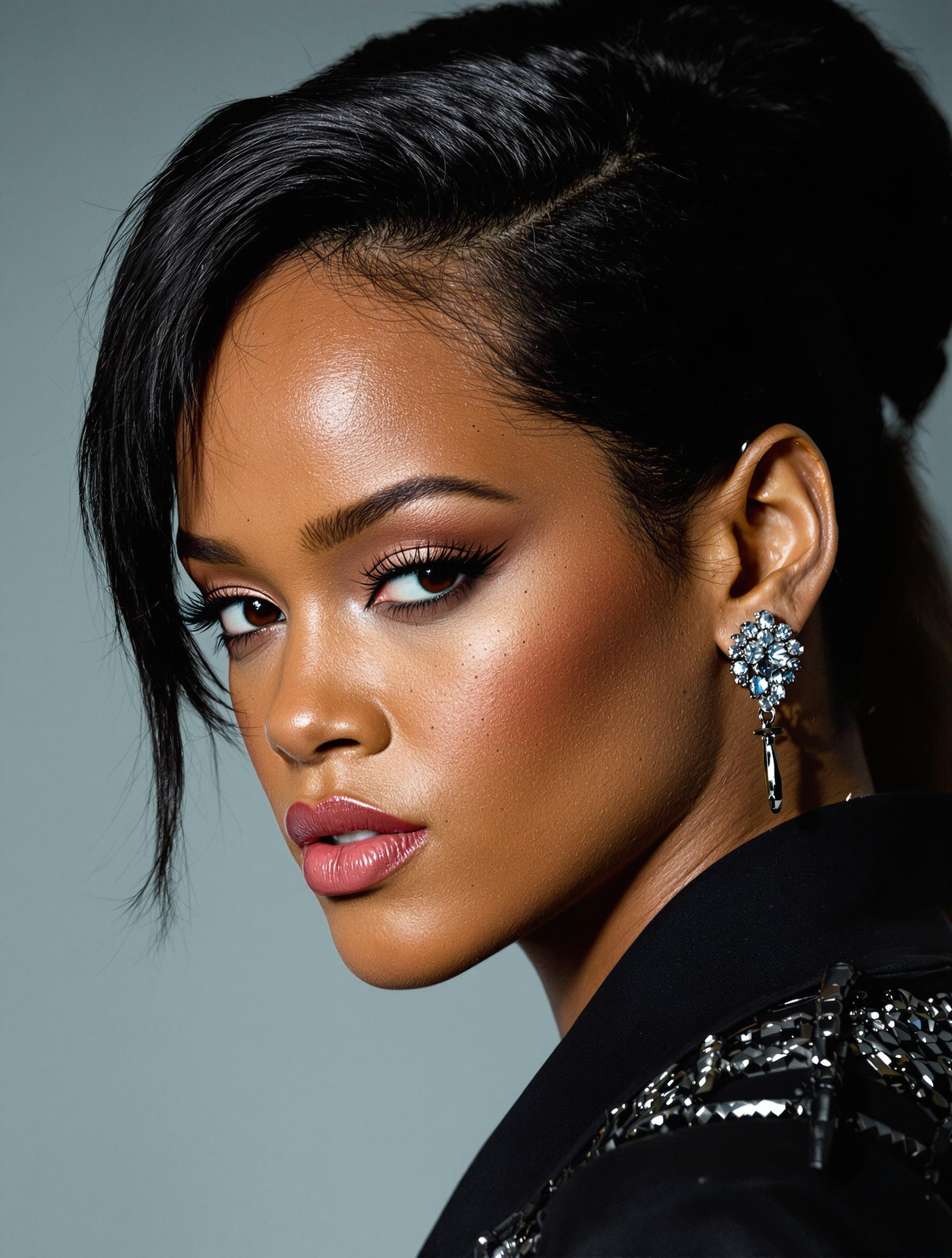 Portrait de Rihanna avec un piercing tragus