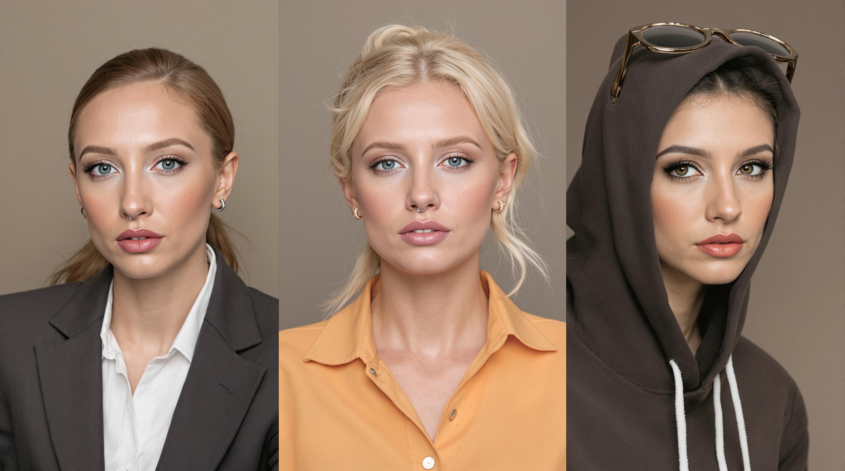 Trois femmes avec des looks différents et un piercing tragus discret