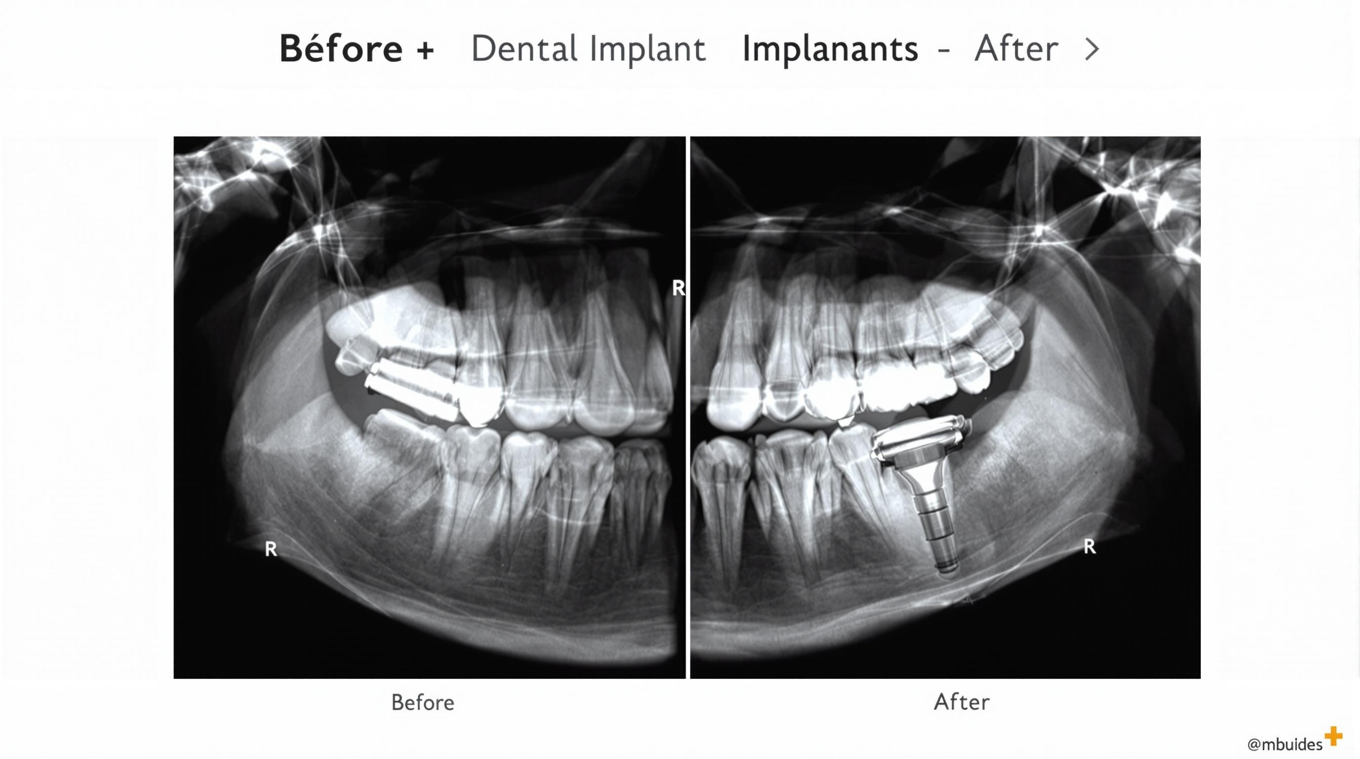 Radiographie montrant un implant avant et après intervention