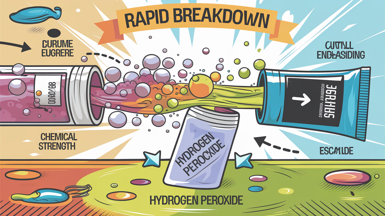 Schéma de la dégradation du peroxyde d'hydrogène dans une coloration
