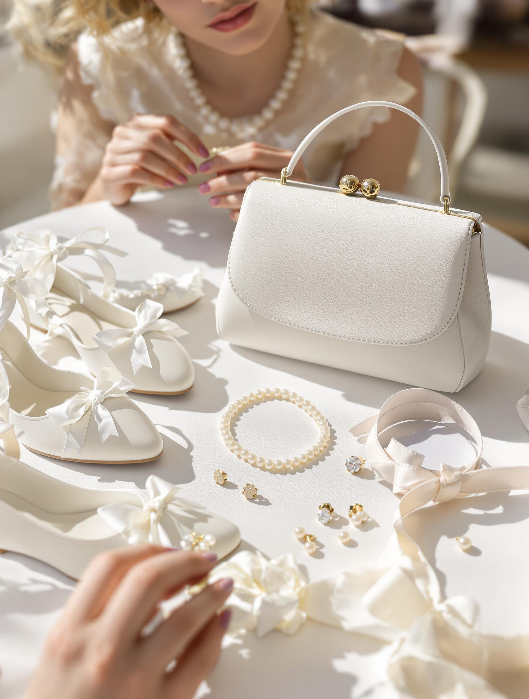 accessoires communion ballerines escarpins mini-sac bijoux fins coiffure naturelle maquillage nude