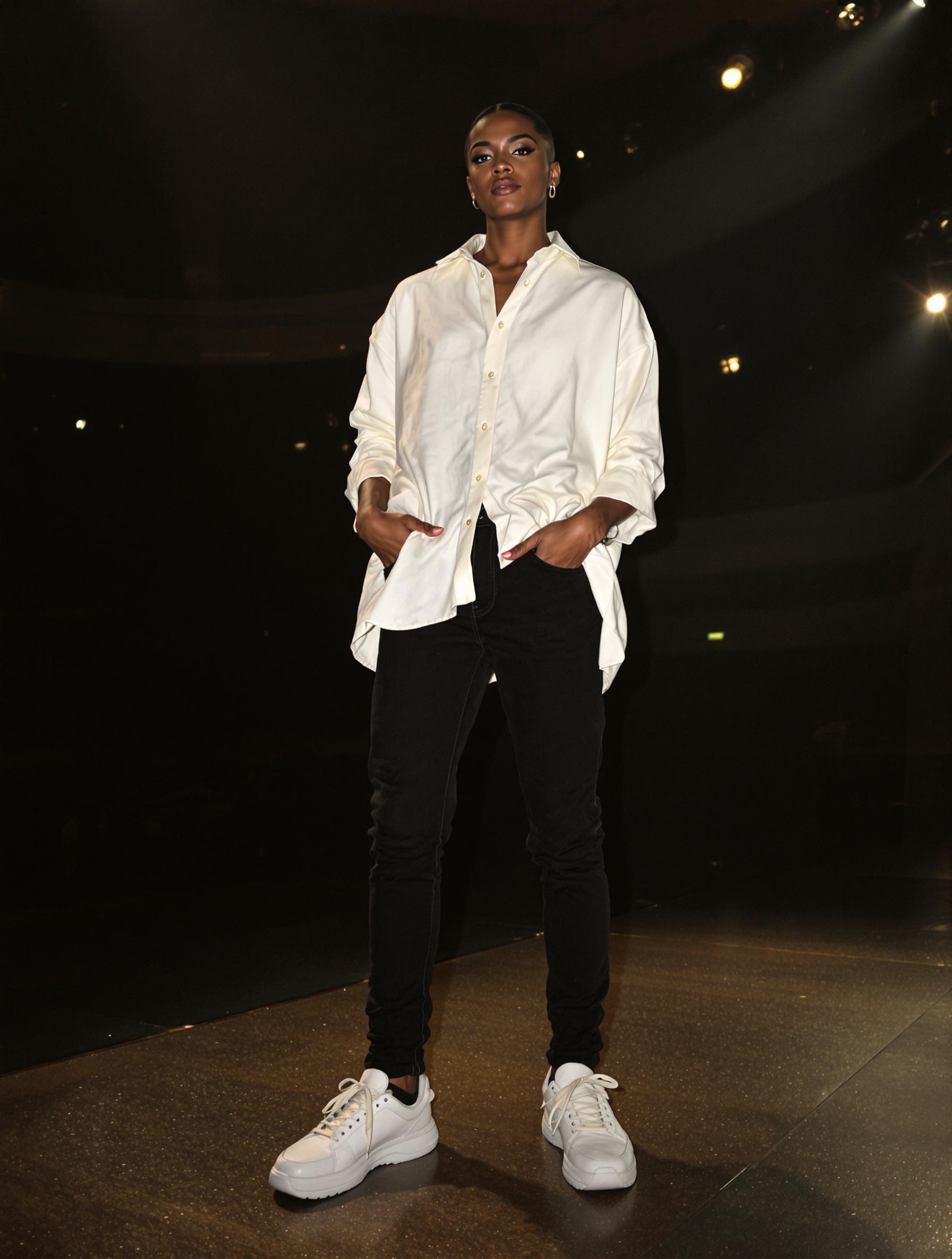 Tenue pour un concert en salle : chemise fluide, jean slim et baskets rétro