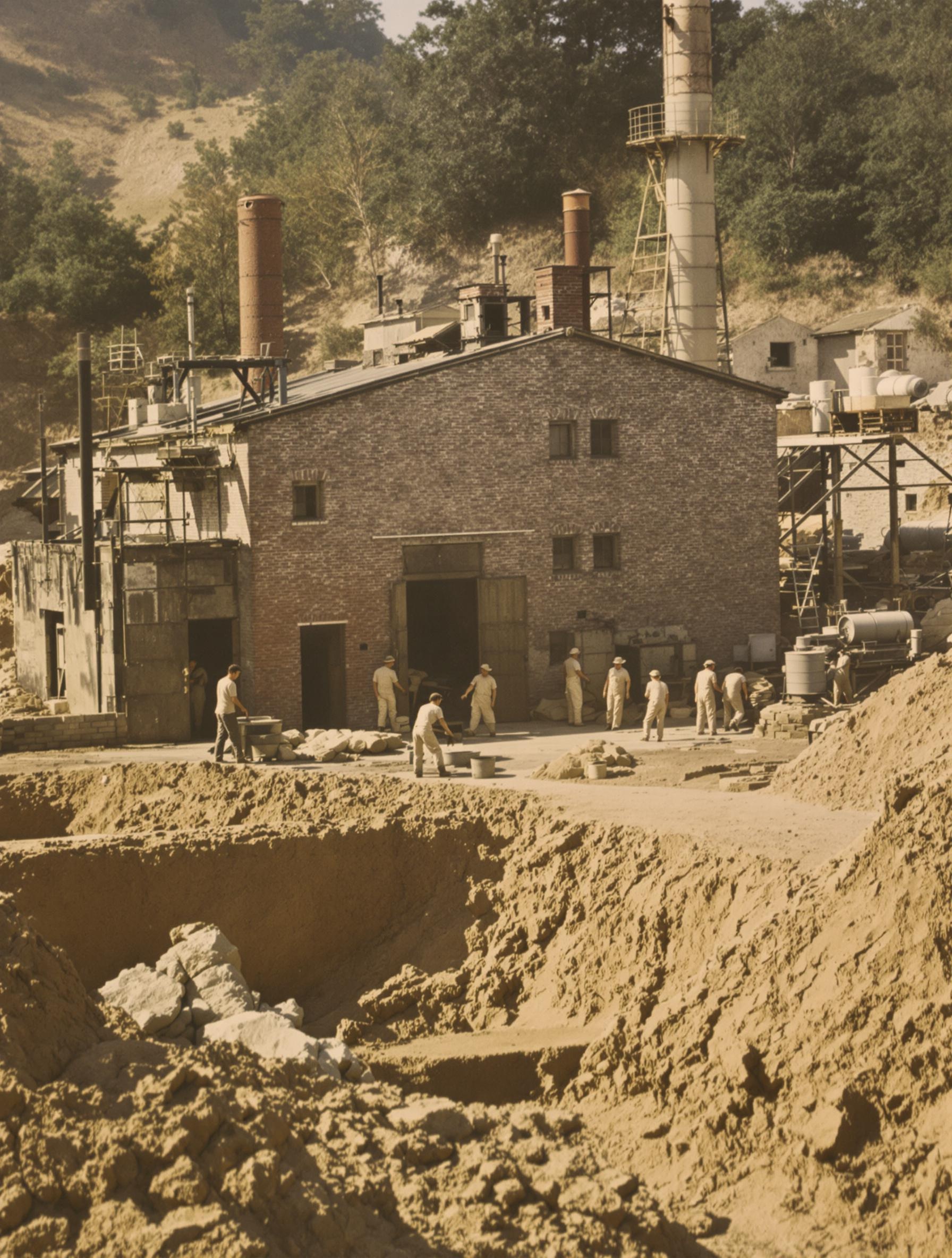 Première usine Cattier en 1968 entourée de carrières d’argile