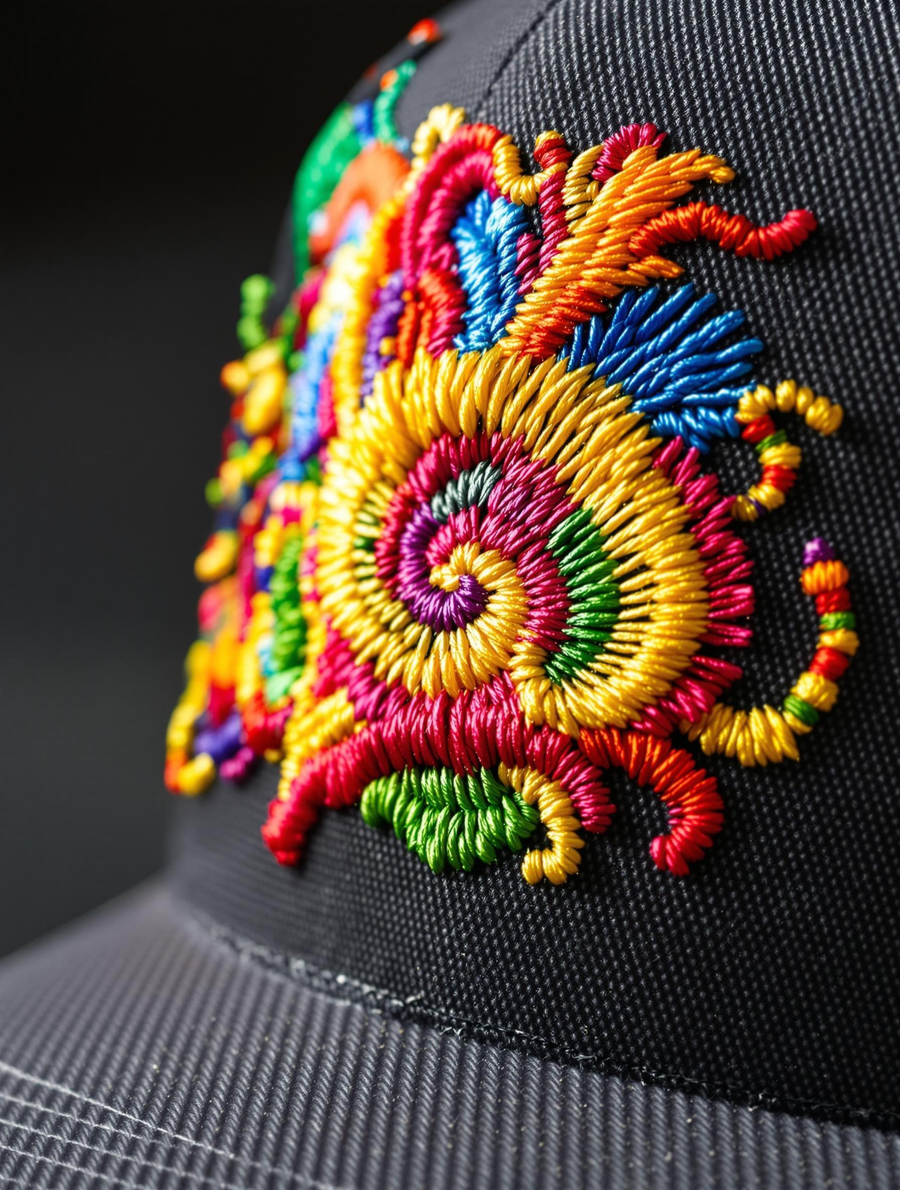 Zoom sur une broderie 3D sur une casquette snapback basique